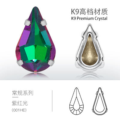 Direct supply of K9 pointed waterdrop glass hand-sewn rhinestones for clothing, shoes, bags, crystal accessories, pointed waterdrop claw rhinestones