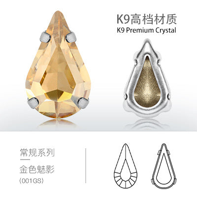 Direct supply of K9 pointed waterdrop glass hand-sewn rhinestones for clothing, shoes, bags, crystal accessories, pointed waterdrop claw rhinestones