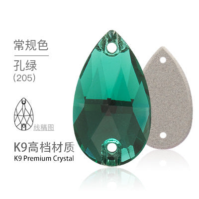 K9 Sew-On Teardrop Rhinestone - Double Hole Flat Bottom Perforated Hand Sew Stone for Wedding Dress Luggage Accessories