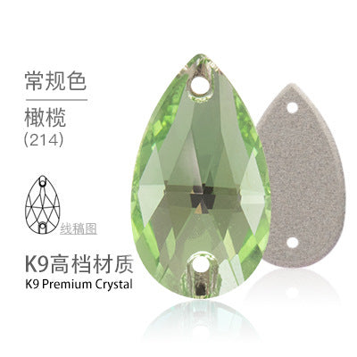 K9 Sew-On Teardrop Rhinestone - Double Hole Flat Bottom Perforated Hand Sew Stone for Wedding Dress Luggage Accessories