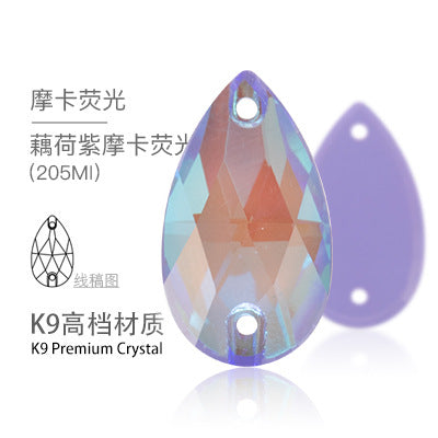 K9 Sew-On Teardrop Rhinestone - Double Hole Flat Bottom Perforated Hand Sew Stone for Wedding Dress Luggage Accessories