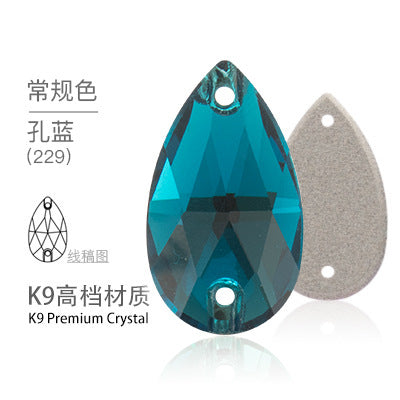 K9 Sew-On Teardrop Rhinestone - Double Hole Flat Bottom Perforated Hand Sew Stone for Wedding Dress Luggage Accessories