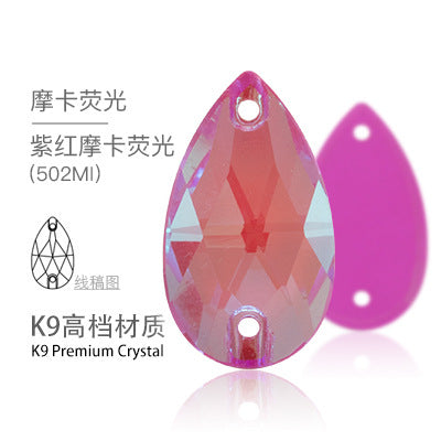 K9 Sew-On Teardrop Rhinestone - Double Hole Flat Bottom Perforated Hand Sew Stone for Wedding Dress Luggage Accessories