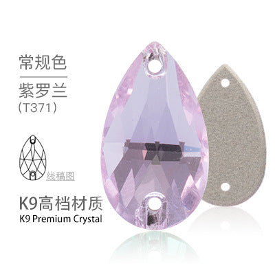 K9 Sew-On Teardrop Rhinestone - Double Hole Flat Bottom Perforated Hand Sew Stone for Wedding Dress Luggage Accessories