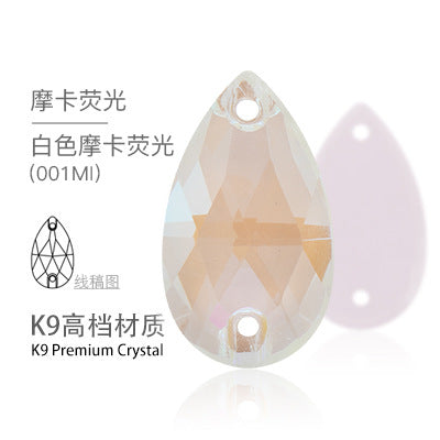 K9 Sew-On Teardrop Rhinestone - Double Hole Flat Bottom Perforated Hand Sew Stone for Wedding Dress Luggage Accessories