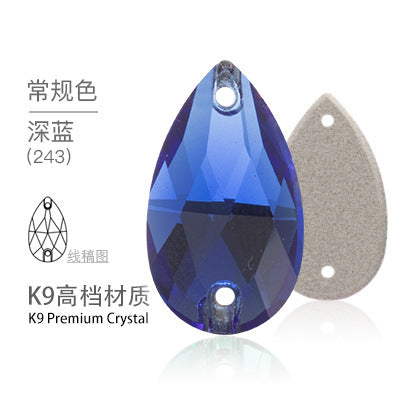K9 Sew-On Teardrop Rhinestone - Double Hole Flat Bottom Perforated Hand Sew Stone for Wedding Dress Luggage Accessories