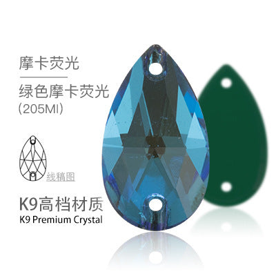 K9 Sew-On Teardrop Rhinestone - Double Hole Flat Bottom Perforated Hand Sew Stone for Wedding Dress Luggage Accessories