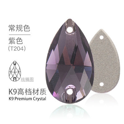 K9 Sew-On Teardrop Rhinestone - Double Hole Flat Bottom Perforated Hand Sew Stone for Wedding Dress Luggage Accessories