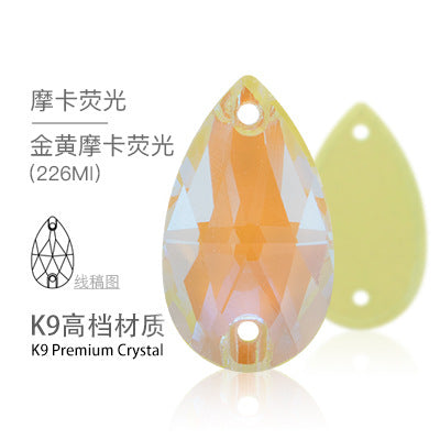 K9 Sew-On Teardrop Rhinestone - Double Hole Flat Bottom Perforated Hand Sew Stone for Wedding Dress Luggage Accessories