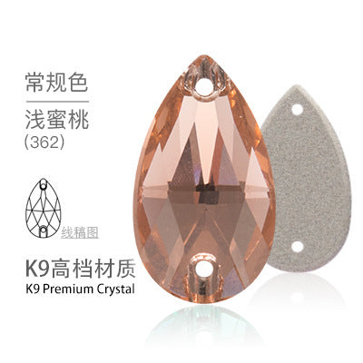 K9 Sew-On Teardrop Rhinestone - Double Hole Flat Bottom Perforated Hand Sew Stone for Wedding Dress Luggage Accessories