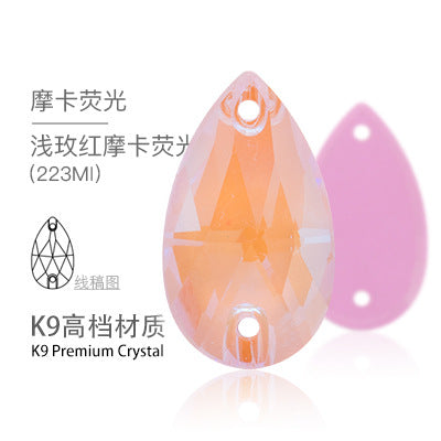 K9 Sew-On Teardrop Rhinestone - Double Hole Flat Bottom Perforated Hand Sew Stone for Wedding Dress Luggage Accessories