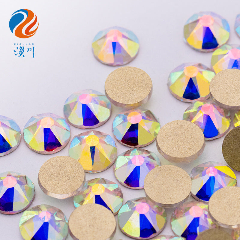 Gold background diamond quality eight big and eight small flat bottom diamonds 16 faceted round rhinestones nail drill DIY nail jewelry