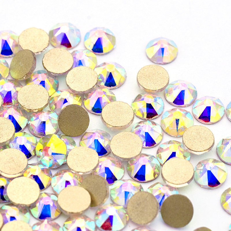 Gold background diamond quality eight big and eight small flat bottom diamonds 16 faceted round rhinestones nail drill DIY nail jewelry