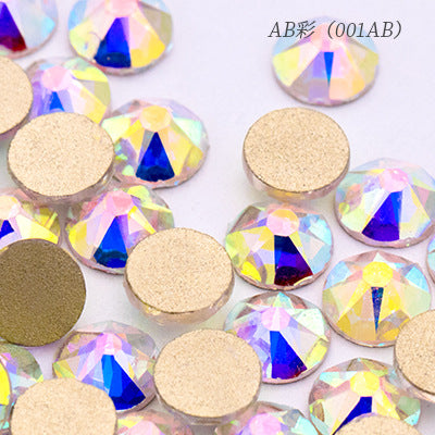 Gold background diamond quality eight big and eight small flat bottom diamonds 16 faceted round rhinestones nail drill DIY nail jewelry