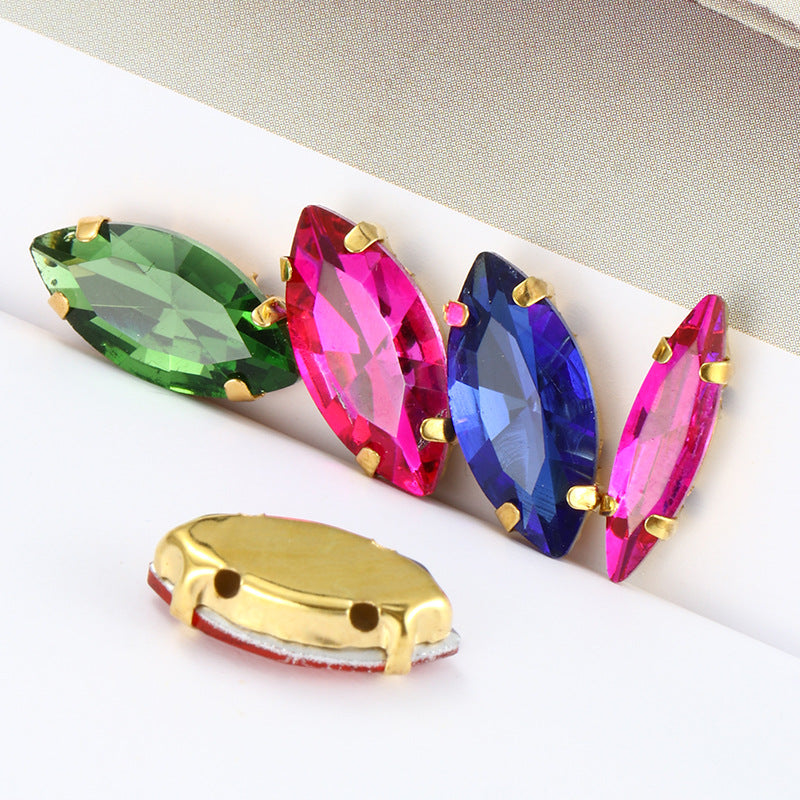 Hot Seller: Four-corner glass with gold base maresque claw drill for clothing, shoes, bags, crystal diamond accessories, claw drill, hand-stitched rhinestone