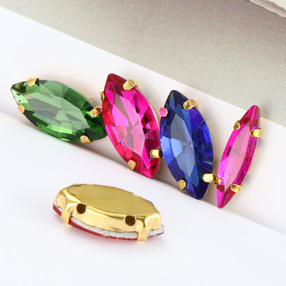 Hot Seller: Four-corner glass with gold base maresque claw drill for clothing, shoes, bags, crystal diamond accessories, claw drill, hand-stitched rhinestone