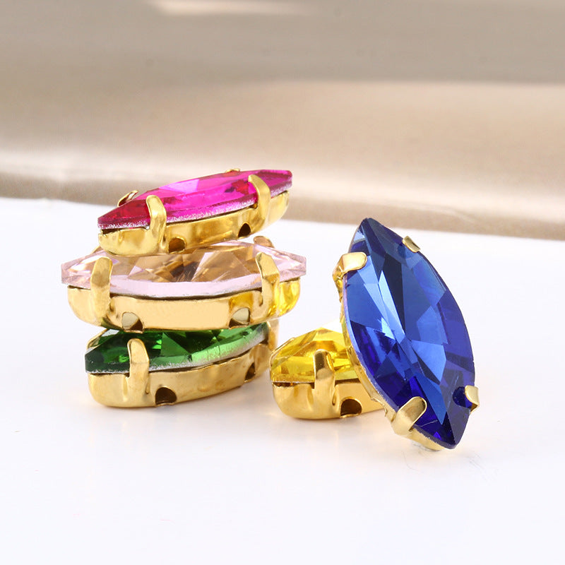 Hot Seller: Four-corner glass with gold base maresque claw drill for clothing, shoes, bags, crystal diamond accessories, claw drill, hand-stitched rhinestone