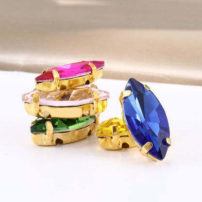 Hot Seller: Four-corner glass with gold base maresque claw drill for clothing, shoes, bags, crystal diamond accessories, claw drill, hand-stitched rhinestone