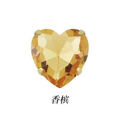 Heart-shaped gold claw drill with holes, hand-stitched glass crystal rhinestone, garment collar handmade material, peach heart gold base claw rhinestone