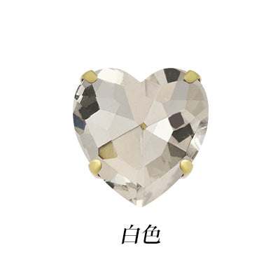 Heart-shaped gold claw drill with holes, hand-stitched glass crystal rhinestone, garment collar handmade material, peach heart gold base claw rhinestone