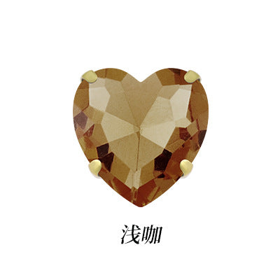 Heart-shaped gold claw drill with holes, hand-stitched glass crystal rhinestone, garment collar handmade material, peach heart gold base claw rhinestone