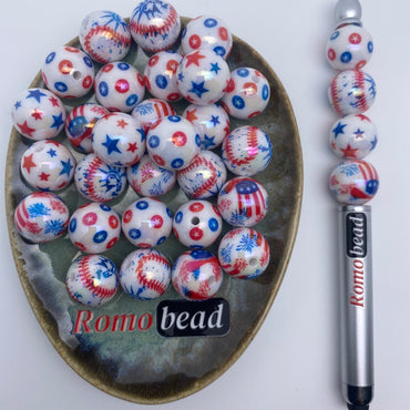 115. American flag print round 16mm beads - Romo bead
