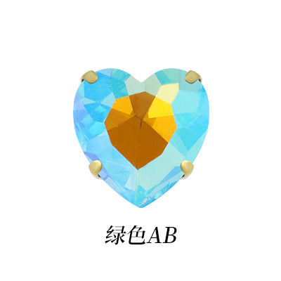 Heart-shaped gold claw drill with holes, hand-stitched glass crystal rhinestone, garment collar handmade material, peach heart gold base claw rhinestone