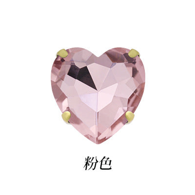 Heart-shaped gold claw drill with holes, hand-stitched glass crystal rhinestone, garment collar handmade material, peach heart gold base claw rhinestone
