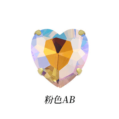 Heart-shaped gold claw drill with holes, hand-stitched glass crystal rhinestone, garment collar handmade material, peach heart gold base claw rhinestone