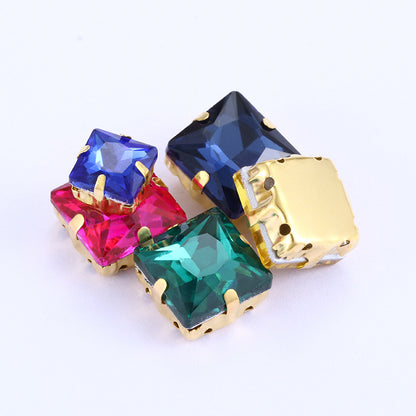 Square paw drill with gold base four-corner paw drill for hole-piercing, hand-sewn drill, wedding dress accessories, gold base square paw drill