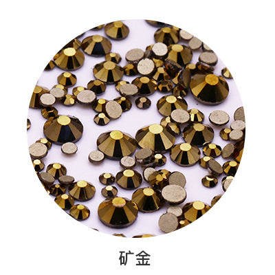 Factory direct sale, gold base mixed nail art diamonds, round flat bottom diamonds, DIY nail art jewelry diamond accessories, mixed sizes