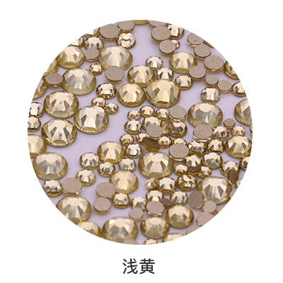 Factory direct sale, gold base mixed nail art diamonds, round flat bottom diamonds, DIY nail art jewelry diamond accessories, mixed sizes