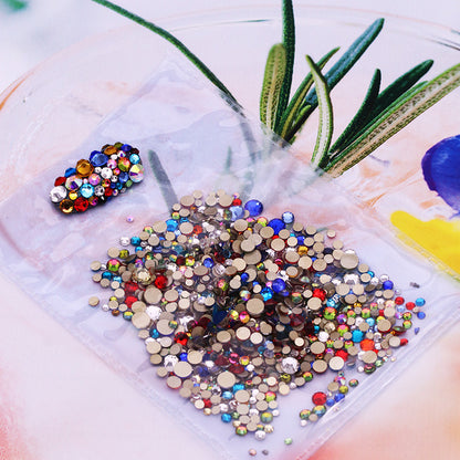 Factory direct sale, gold base mixed nail art diamonds, round flat bottom diamonds, DIY nail art jewelry diamond accessories, mixed sizes