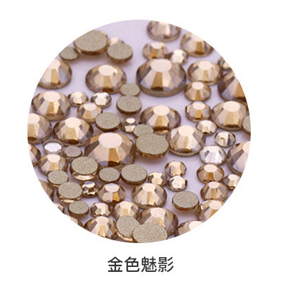 Factory direct sale, gold base mixed nail art diamonds, round flat bottom diamonds, DIY nail art jewelry diamond accessories, mixed sizes