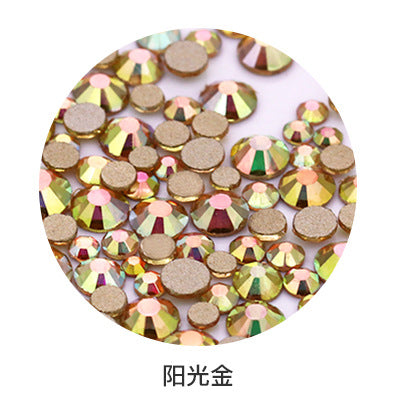Factory direct sale, gold base mixed nail art diamonds, round flat bottom diamonds, DIY nail art jewelry diamond accessories, mixed sizes