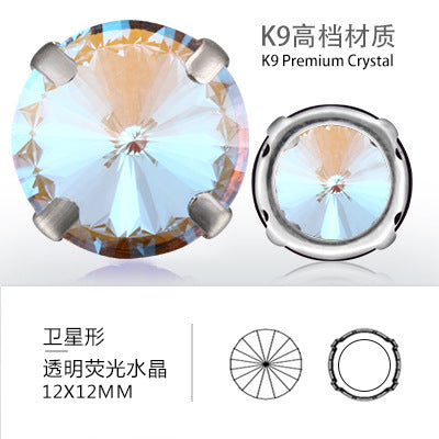Cross-border K9 transparent bottomless fluorescent glass crystal diamonds for event apparel accessories that do not fade fluorescent rhinestones