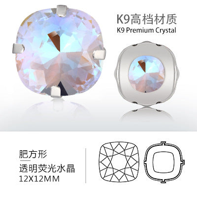 Cross-border K9 transparent bottomless fluorescent glass crystal diamonds for event apparel accessories that do not fade fluorescent rhinestones
