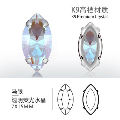 Cross-border K9 transparent bottomless fluorescent glass crystal diamonds for event apparel accessories that do not fade fluorescent rhinestones