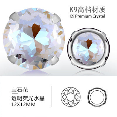 Cross-border K9 transparent bottomless fluorescent glass crystal diamonds for event apparel accessories that do not fade fluorescent rhinestones
