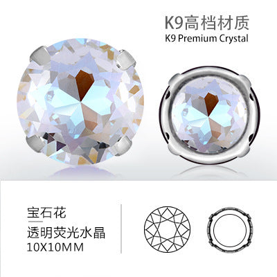 Cross-border K9 transparent bottomless fluorescent glass crystal diamonds for event apparel accessories that do not fade fluorescent rhinestones