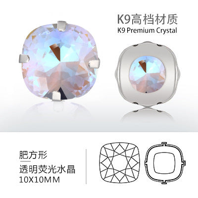 Cross-border K9 transparent bottomless fluorescent glass crystal diamonds for event apparel accessories that do not fade fluorescent rhinestones