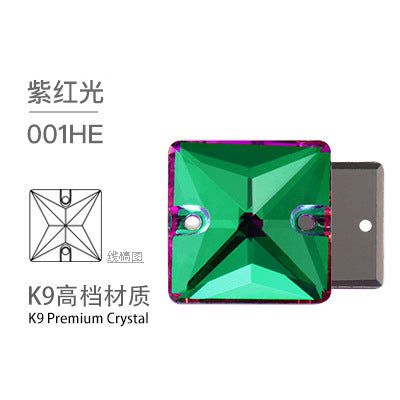 K9 Square Flat Sewn Diamond - Scratch-Resistant Shoe Accessories Luggage Clothing Flat Buckle Crystal Double Hole Rhinestones