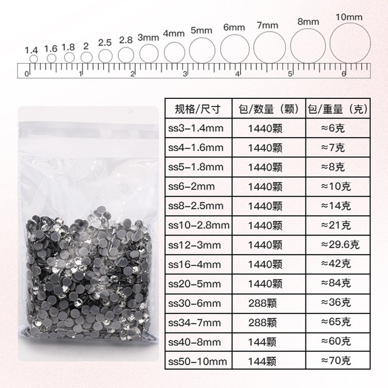 Factory direct sale, gold base mixed nail art diamonds, round flat bottom diamonds, DIY nail art jewelry diamond accessories, mixed sizes