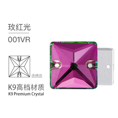 K9 Square Flat Sewn Diamond - Scratch-Resistant Shoe Accessories Luggage Clothing Flat Buckle Crystal Double Hole Rhinestones