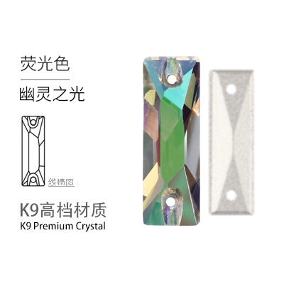 Double Hole Long Bar Flat Bottom Rhinestone - Hand-Stitched Scratch-Resistant AB Color Straight Strip Flat Buckle for Clothing Luggage