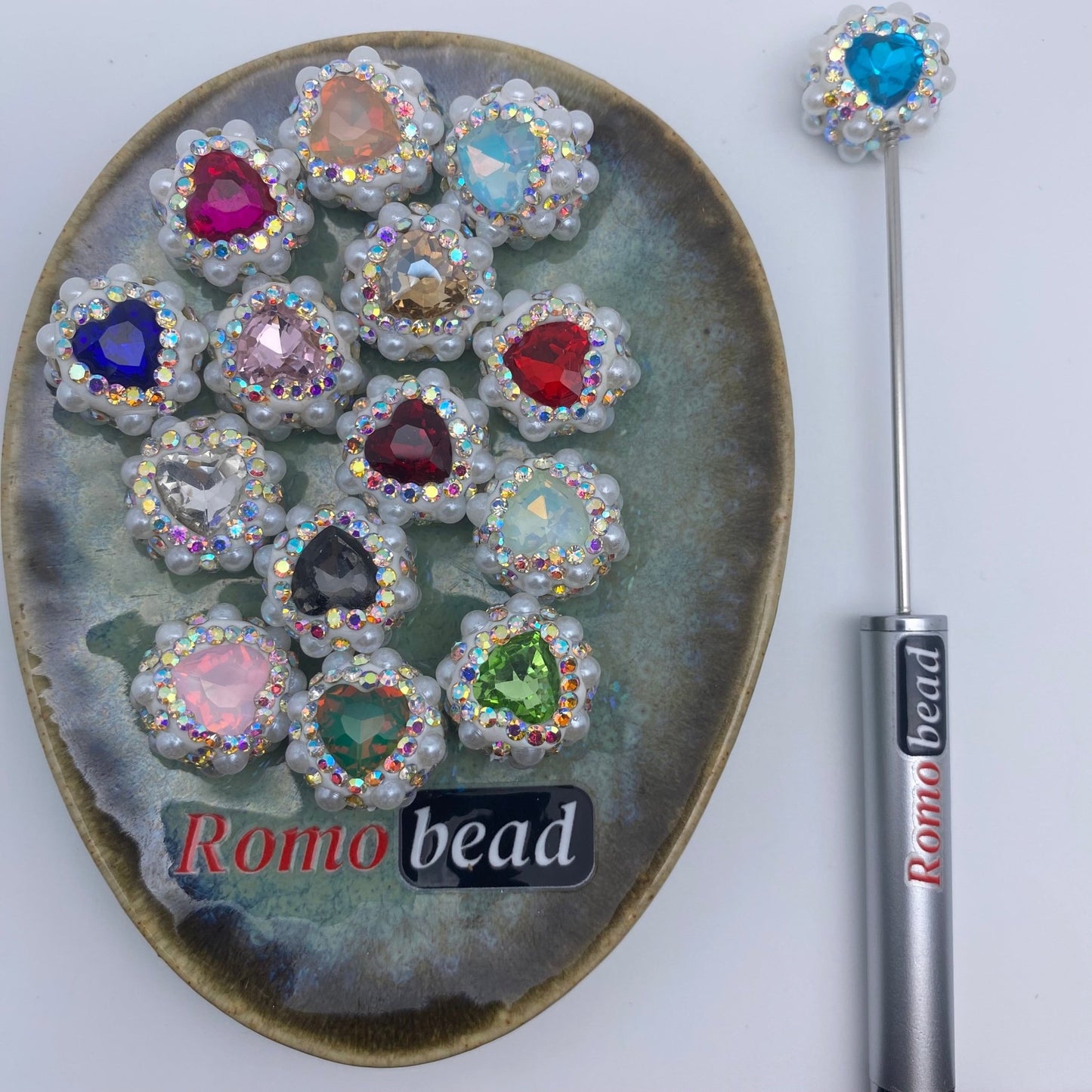 134. pearl rhinestone fancy heart - Romo bead