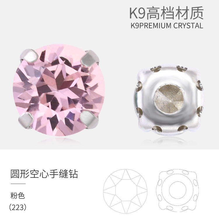 Xichuan New Round Colorful Hollow Claw Drill Hand-Seam Diamond Pointed Bottom Glass Crystal Diamond DIY Wedding Dress Apparel Accessories