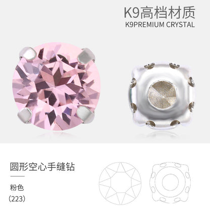 Xichuan New Round Colorful Hollow Claw Drill Hand-Seam Diamond Pointed Bottom Glass Crystal Diamond DIY Wedding Dress Apparel Accessories