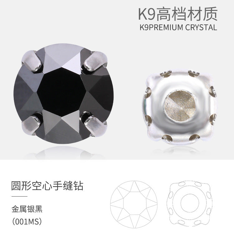 Xichuan New Round Colorful Hollow Claw Drill Hand-Seam Diamond Pointed Bottom Glass Crystal Diamond DIY Wedding Dress Apparel Accessories
