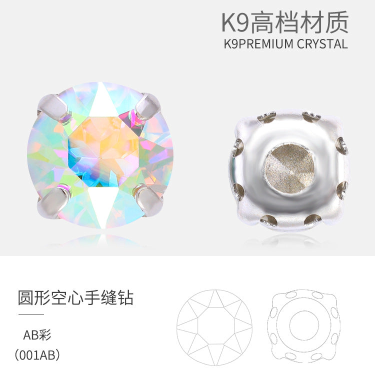 Xichuan New Round Colorful Hollow Claw Drill Hand-Seam Diamond Pointed Bottom Glass Crystal Diamond DIY Wedding Dress Apparel Accessories